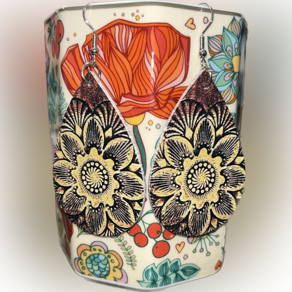 Teardrop Flower Mandala Earrings - Picture 1 of 1